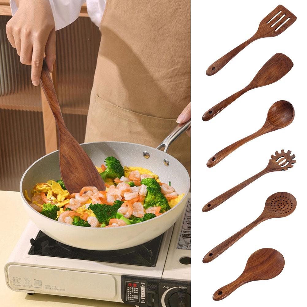 thumbnail image 2 of Ruifaya Juego de utensilios de cocina de madera de 1 pieza, madera de nogal negro y mango largo, 2 of 7