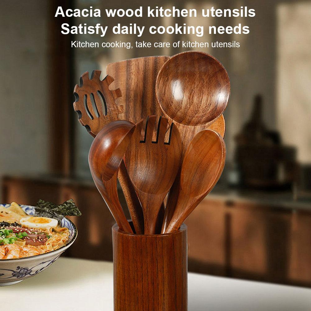 thumbnail image 3 of Ruifaya Juego de utensilios de cocina de madera de 1 pieza, madera de nogal negro y mango largo, 3 of 7