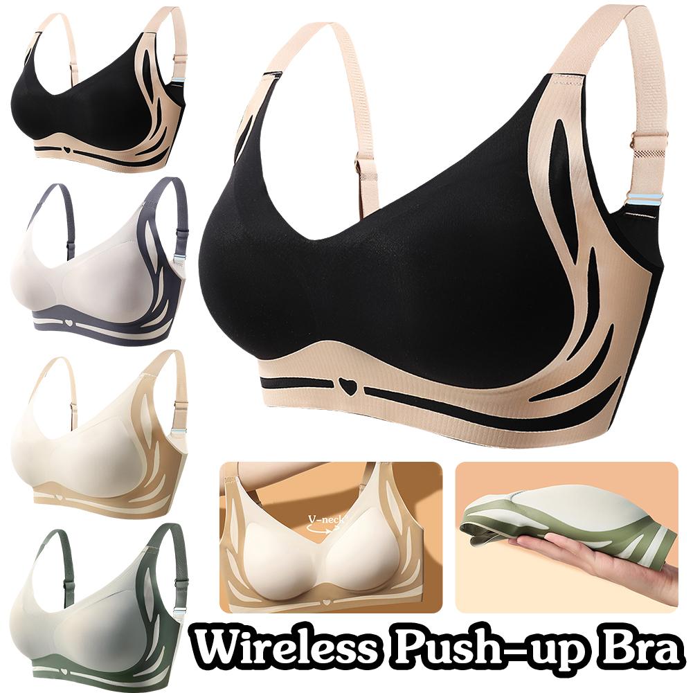thumbnail image 3 of Ruifaya Sujetador push-up sin aros Super Gather para mujer, sujetador con realce y sujeción suave fruncida Y1, 3 of 7