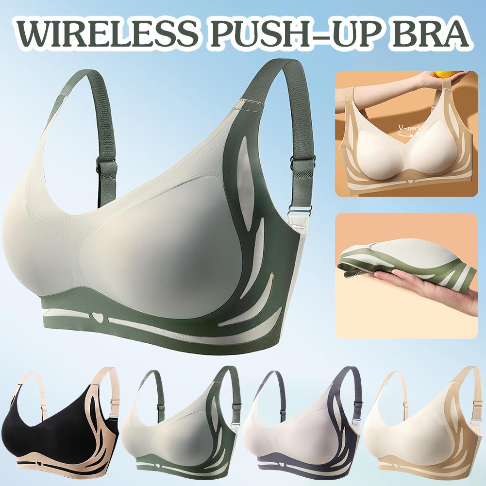 thumbnail image 2 of Ruifaya Sujetador push-up sin aros Super Gather para mujer, sujetador con realce y sujeción suave fruncida Y1, 2 of 7
