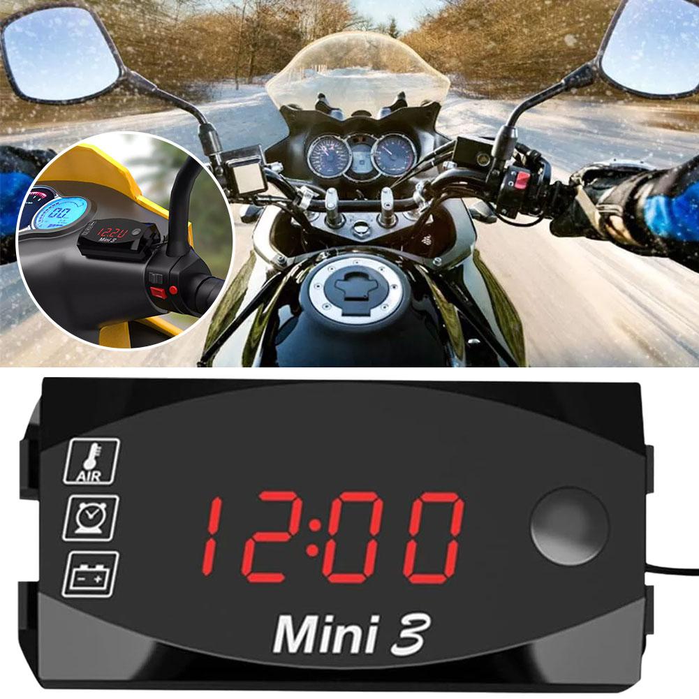 thumbnail image 3 of Wartleves Reloj electrónico digital 3 en 1 con termómetro y voltaje para motocicleta, 3 of 7