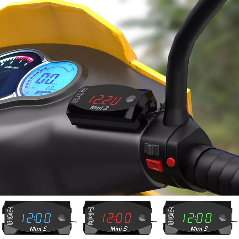 thumbnail image 2 of Wartleves Reloj electrónico digital 3 en 1 con termómetro y voltaje para motocicleta, 2 of 7