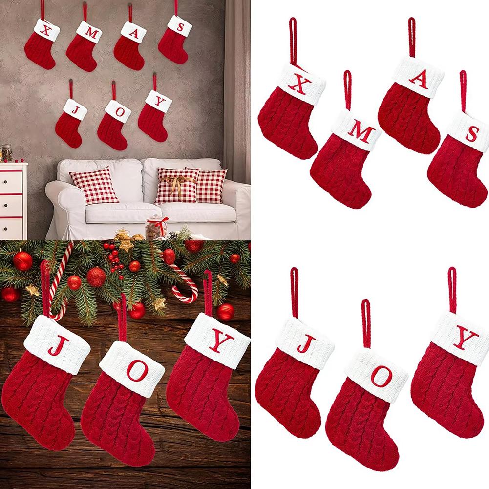 thumbnail image 3 of Wartleves Medias navideñas con letras - Medias tejidas con estampado de letras monograma, 3 of 7