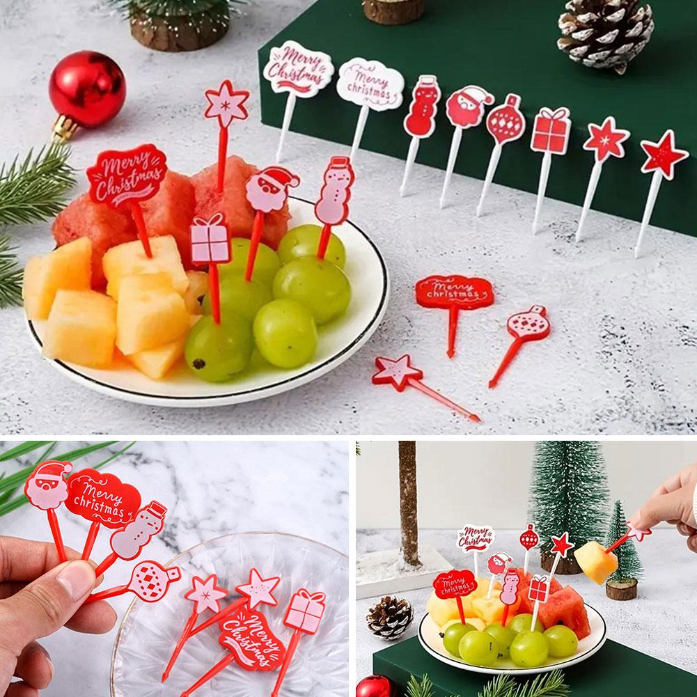 thumbnail image 3 of Ruifaya Palillos de fruta con temática navideña WAGA, paquete de 8, palillos de fruta, juego de tenedores para comida de frutas navideñas, palillos de dientes pequeños, palillos de comida para niños, 3 of 7