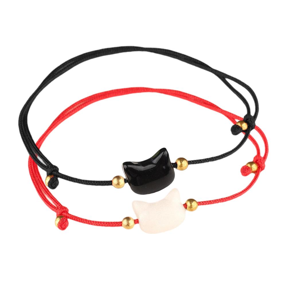 thumbnail image 4 of Wartleves Pulsera de gato con piedra lunar, pulsera de piedra lunar con cabeza de gato natural, pulsera de obsidiana negra natural, pulseras de cuerda con cuentas de gato, pulsera trenzada ajustable h, 4 of 7