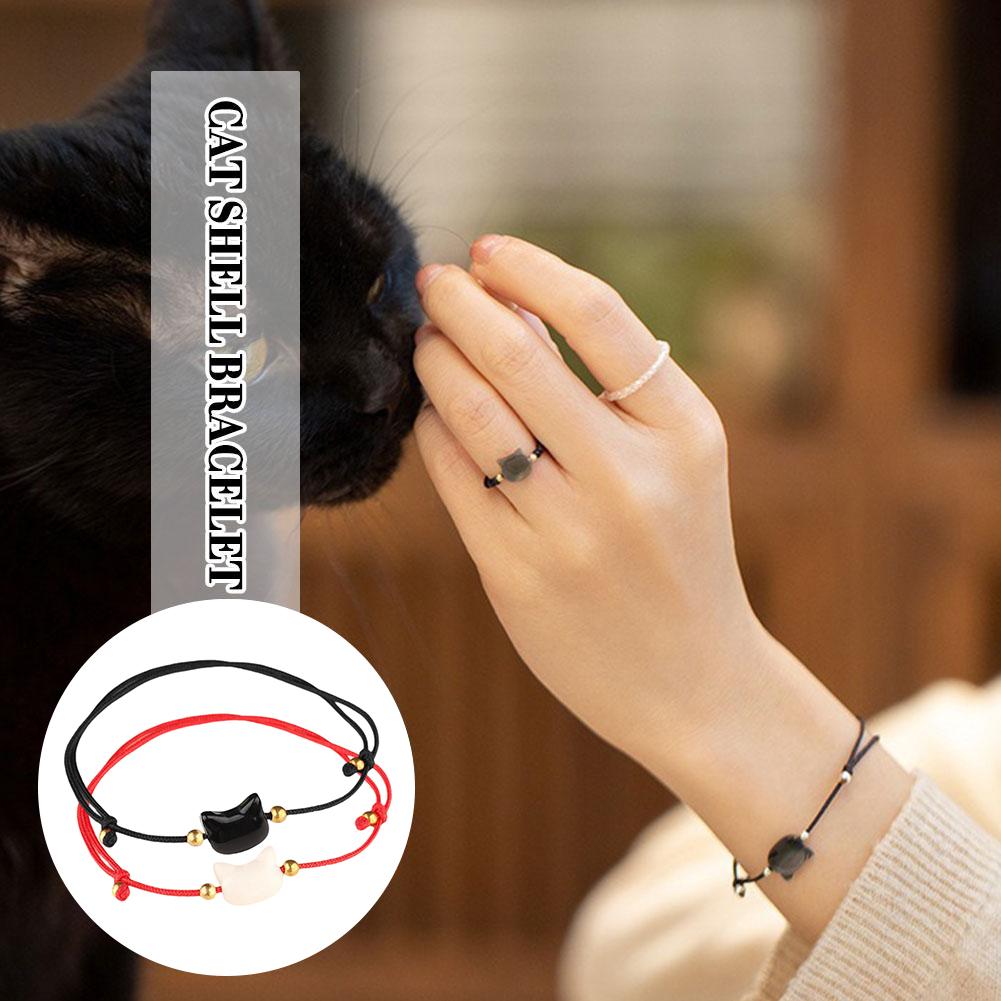 thumbnail image 2 of Wartleves Pulsera de gato con piedra lunar, pulsera de piedra lunar con cabeza de gato natural, pulsera de obsidiana negra natural, pulseras de cuerda con cuentas de gato, pulsera trenzada ajustable h, 2 of 7