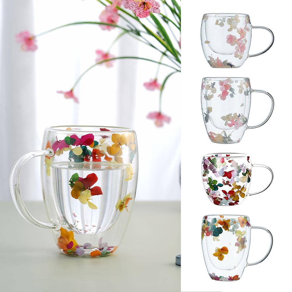 thumbnail image 4 of SGACAI Taza de vidrio de doble pared con flores secas y asa, resistente al calor, para café, té y Reino Unido, 4 of 7