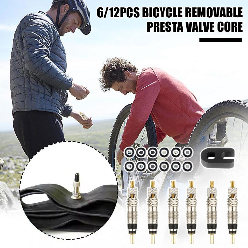 thumbnail image 3 of SGACAI Núcleo de válvula Presta extraíble para bicicleta, repuesto para bicicleta sin cámara, de latón, 6/12 unidades, 3 of 7