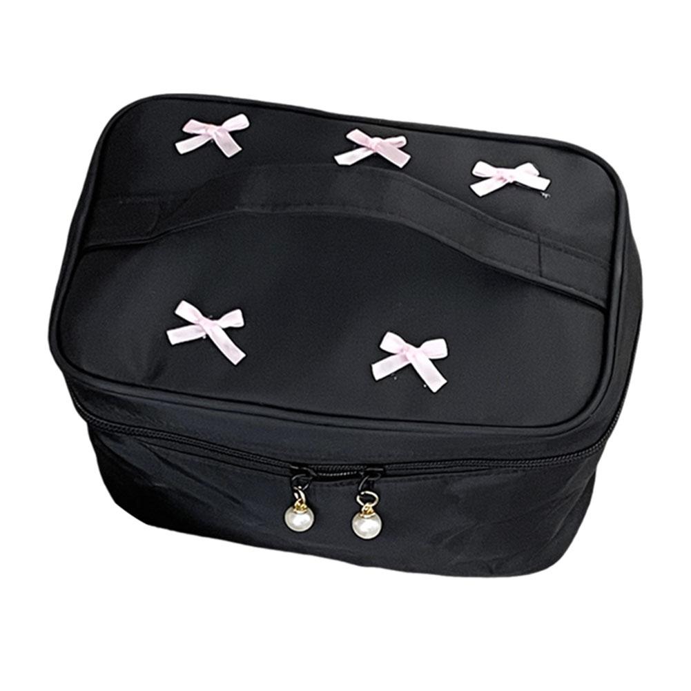 thumbnail image 4 of Wartleves Estuche para lápices con cremallera portátil y bolsa de maquillaje negra con lazo, 4 of 7