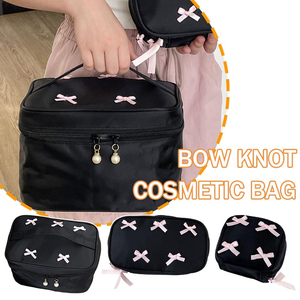 thumbnail image 2 of Wartleves Estuche para lápices con cremallera portátil y bolsa de maquillaje negra con lazo, 2 of 7
