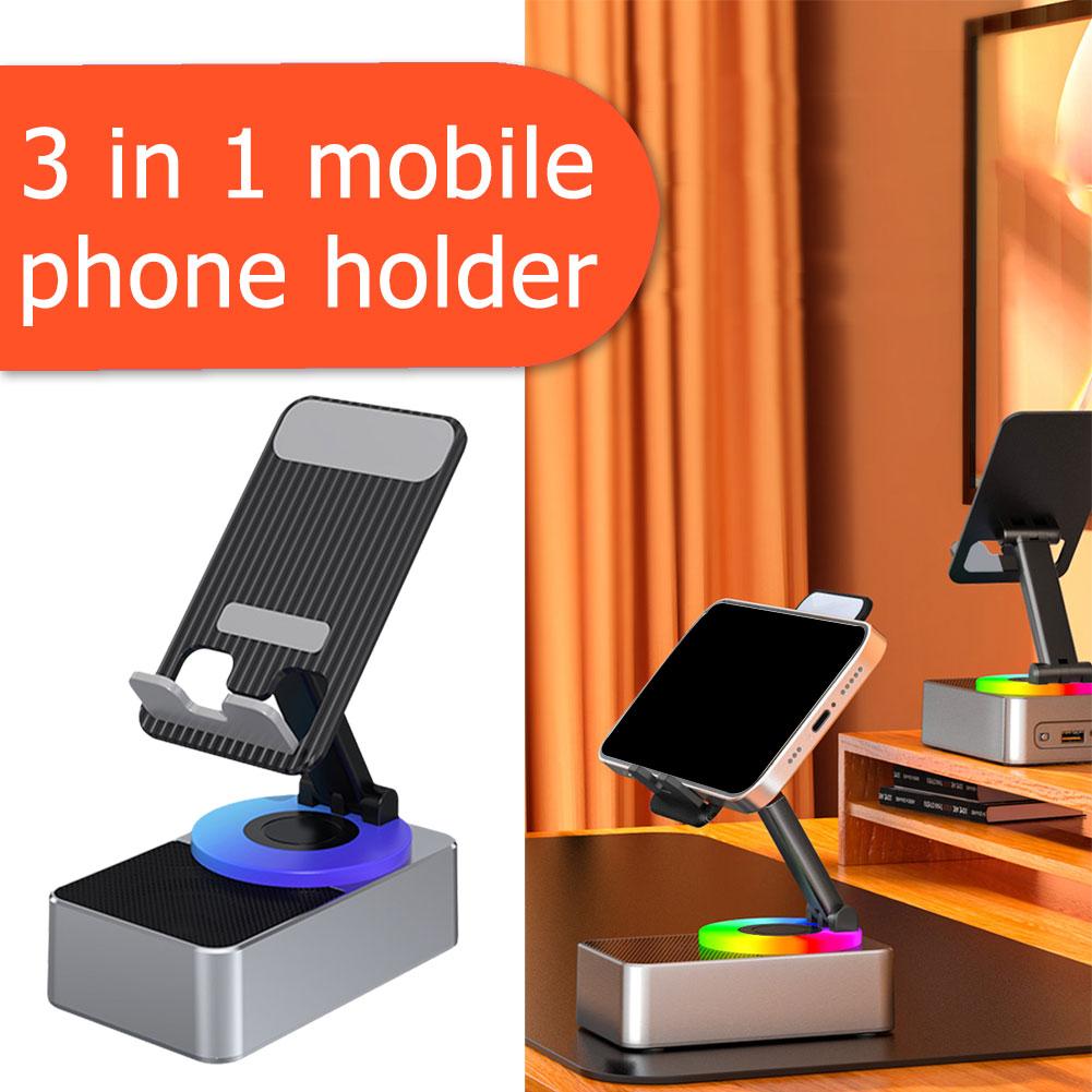 thumbnail image 2 of SGACAI Soporte para teléfono con audio Bluetooth, soporte para teléfono con batería portátil 3 en 1 con altavoz Bluetooth, soporte para tableta ajustable con altavoz inalámbrico, regalo genial para, 2 of 7