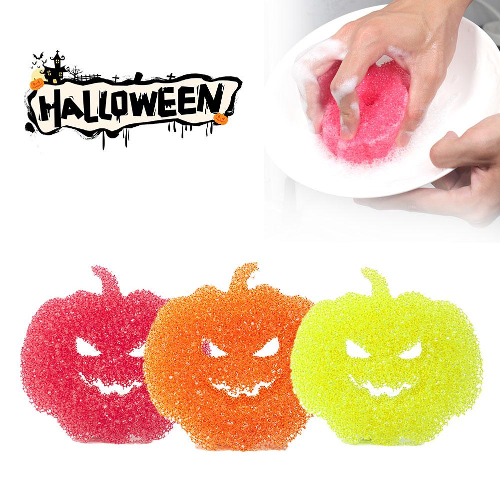 thumbnail image 2 of Ruifaya 1/3 piezas de esponja para fregar platos con forma de calabaza que no raya, para Halloween, 2 of 7