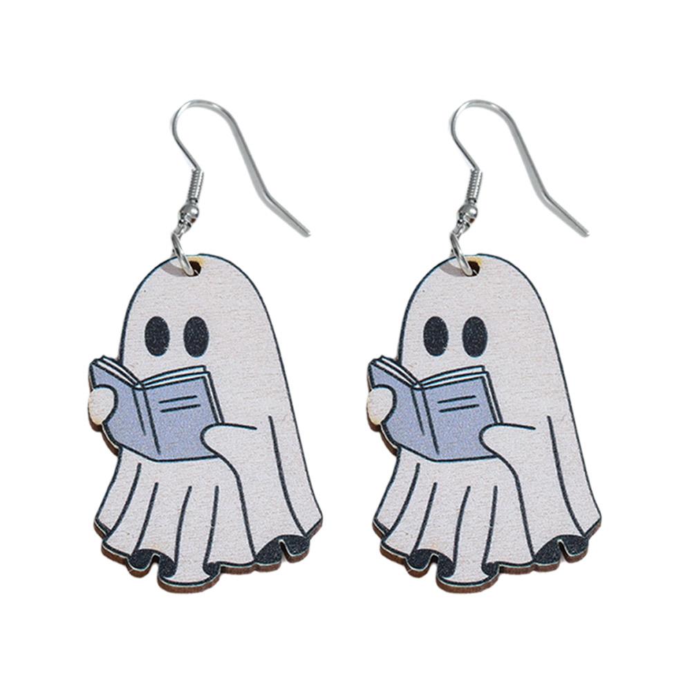 thumbnail image 4 of Ruifaya Pendientes colgantes de madera con fantasmas de Halloween y calabazas naranjas Z7C2 Party V49C, 4 of 7
