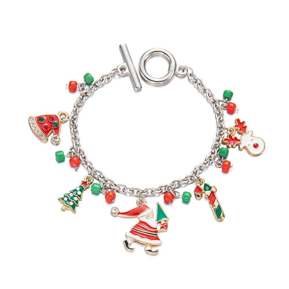 thumbnail image 4 of Ruifaya Brazalete elástico simple y versátil, nueva joyería para Navidad, tejido suave a la moda, árbol de Papá Noel, cerámica, pulsera W2k6, copo de nieve, campana de Claus, 4 of 7