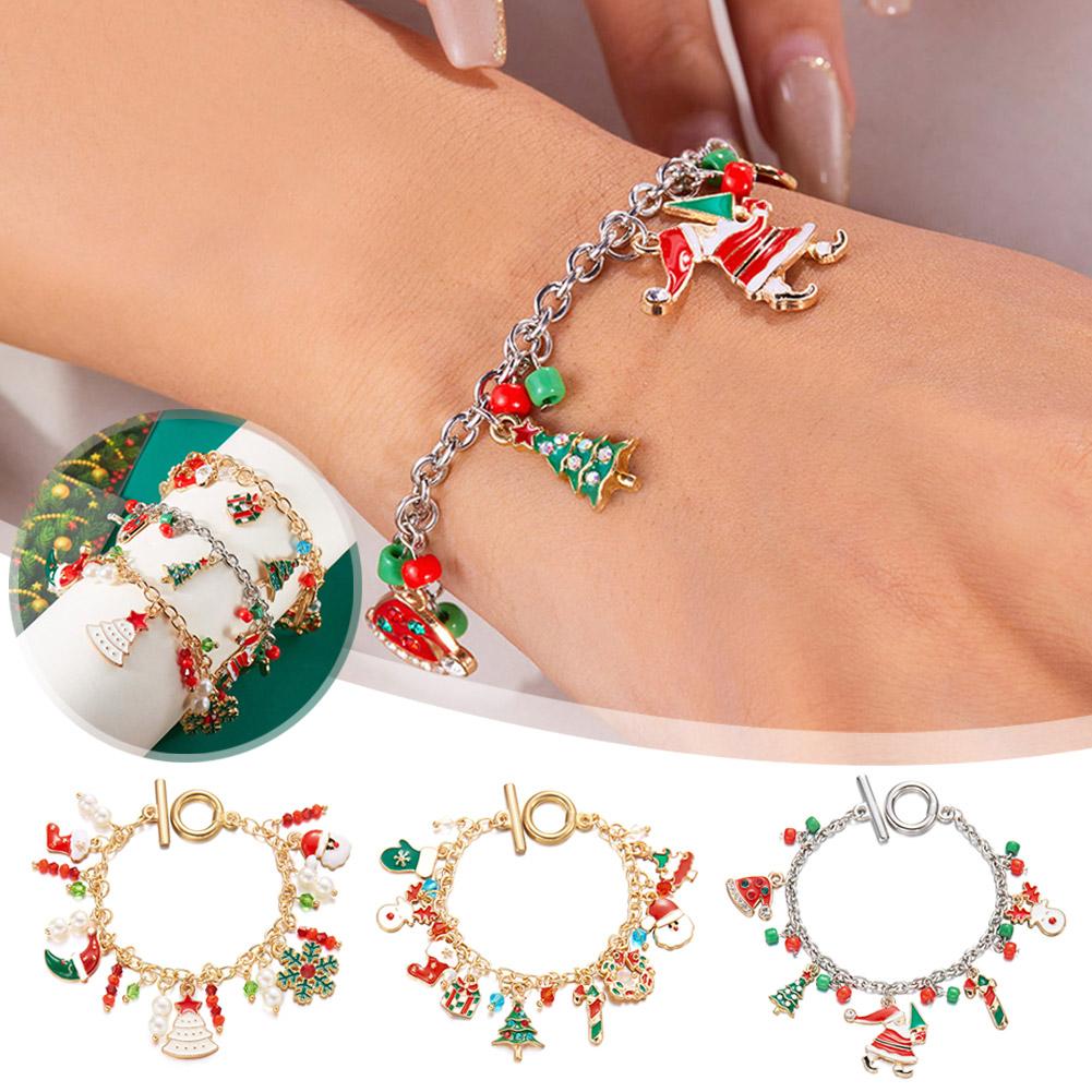 thumbnail image 2 of Ruifaya Brazalete elástico simple y versátil, nueva joyería para Navidad, tejido suave a la moda, árbol de Papá Noel, cerámica, pulsera W2k6, copo de nieve, campana de Claus, 2 of 7
