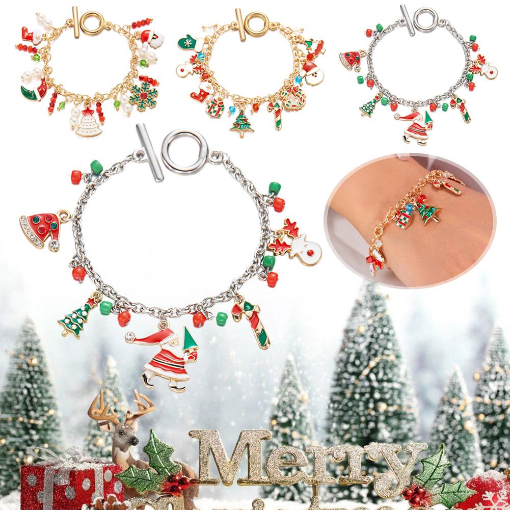 thumbnail image 3 of Ruifaya Brazalete elástico simple y versátil, nueva joyería para Navidad, tejido suave a la moda, árbol de Papá Noel, cerámica, pulsera W2k6, copo de nieve, campana de Claus, 3 of 7
