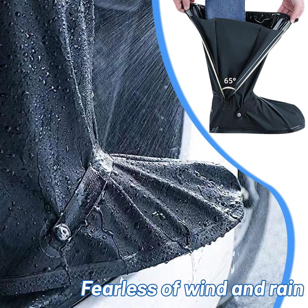 thumbnail image 3 of Wartleves Fundas para zapatos de lluvia para ciclismo al aire libre, de tubo alto y grueso, para acampar al aire libre, impermeables., 3 of 7