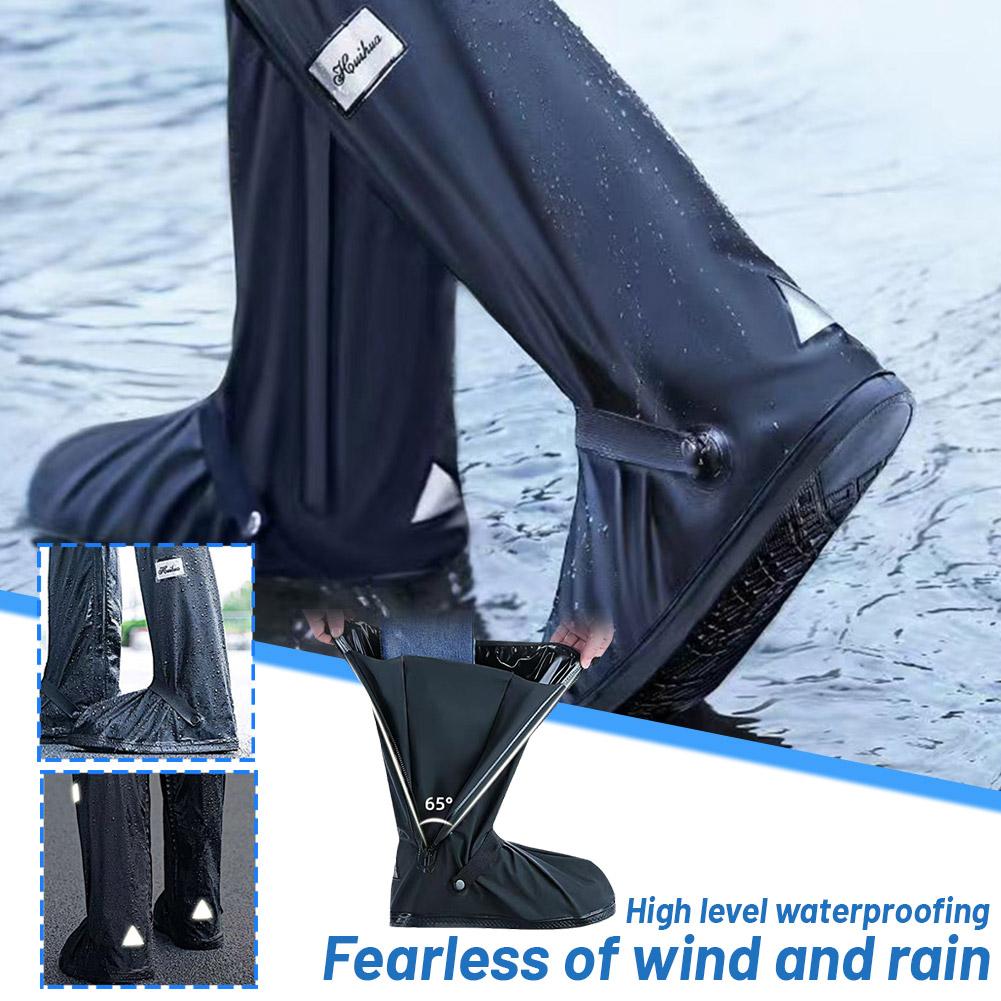 thumbnail image 2 of Wartleves Fundas para zapatos de lluvia para ciclismo al aire libre, de tubo alto y grueso, para acampar al aire libre, impermeables., 2 of 7