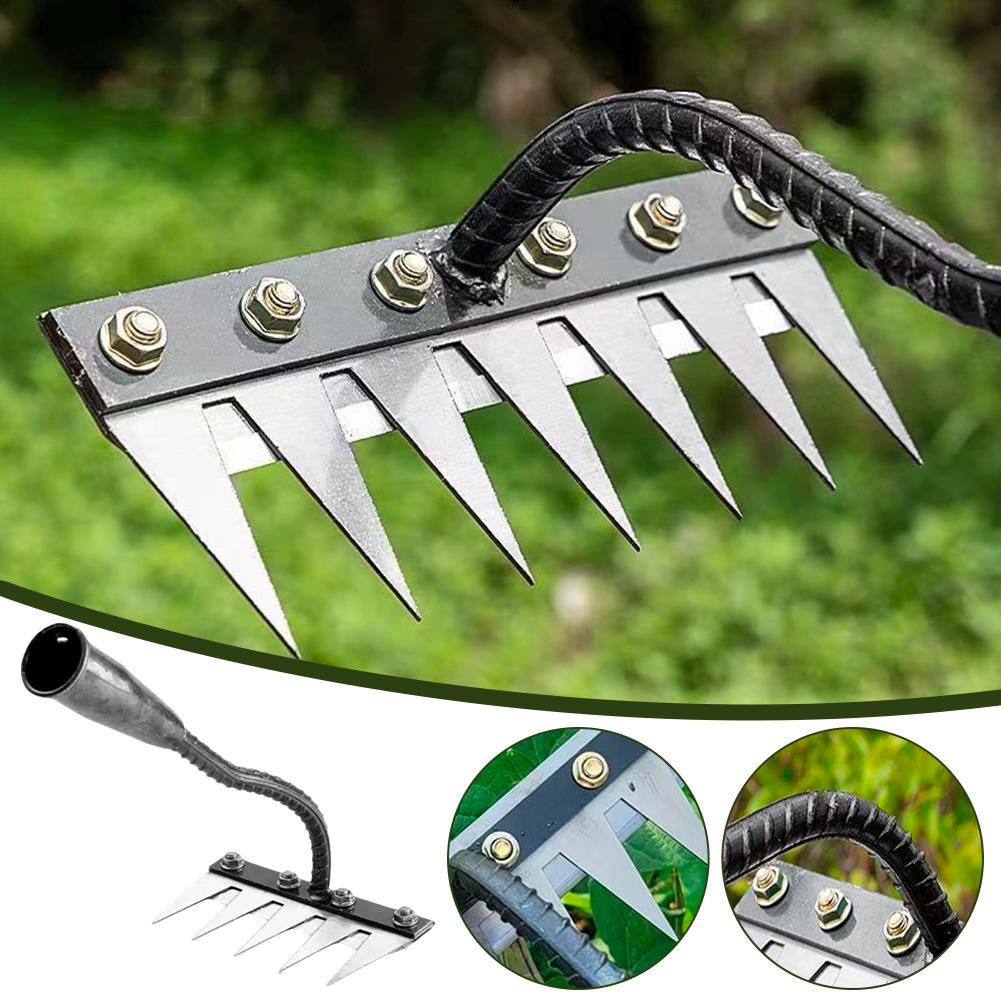 thumbnail image 2 of Wartleves Rastrillo para desmalezar de acero al carbono de 5/6/7/8 dientes, rastrillos pesados de metal para jardín, 2 of 7