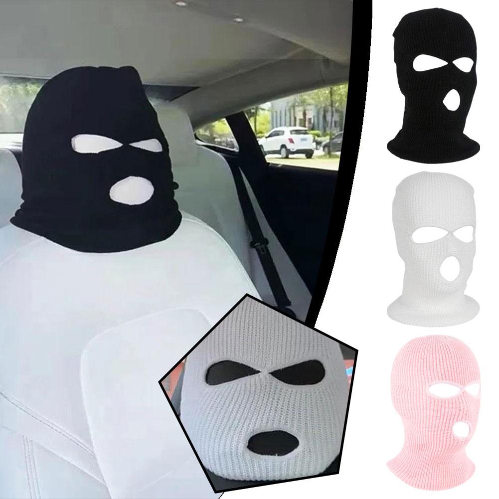 thumbnail image 2 of Ruifaya Máscara de punto de invierno de 3 agujeros, máscara de esquí de punto de 3 agujeros para toda la cara, máscara de esquí de punto de 3 agujeros para toda la cara para hombres, gorro de punto, 2 of 7