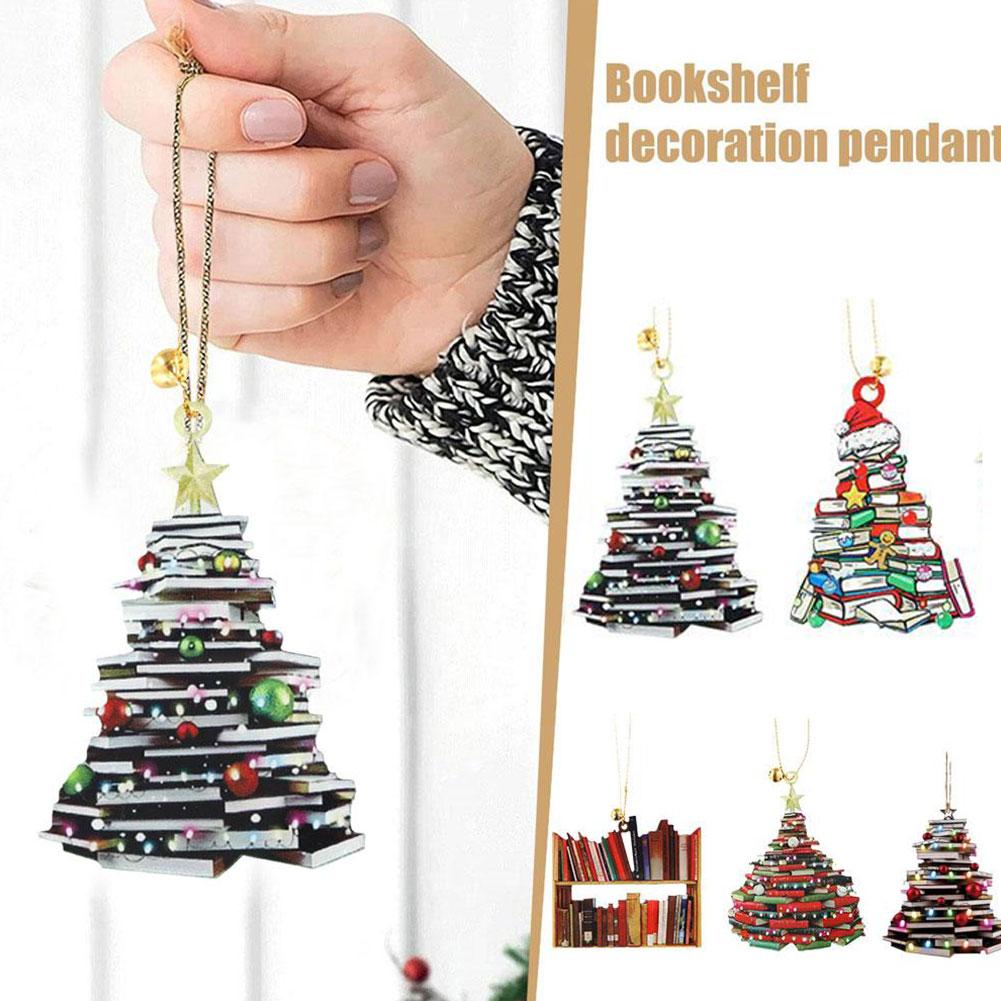 thumbnail image 3 of Ruifaya Adorno colgante para árbol de Navidad con forma de estantería de libros, adorno decorativo para lectura, 3 of 7
