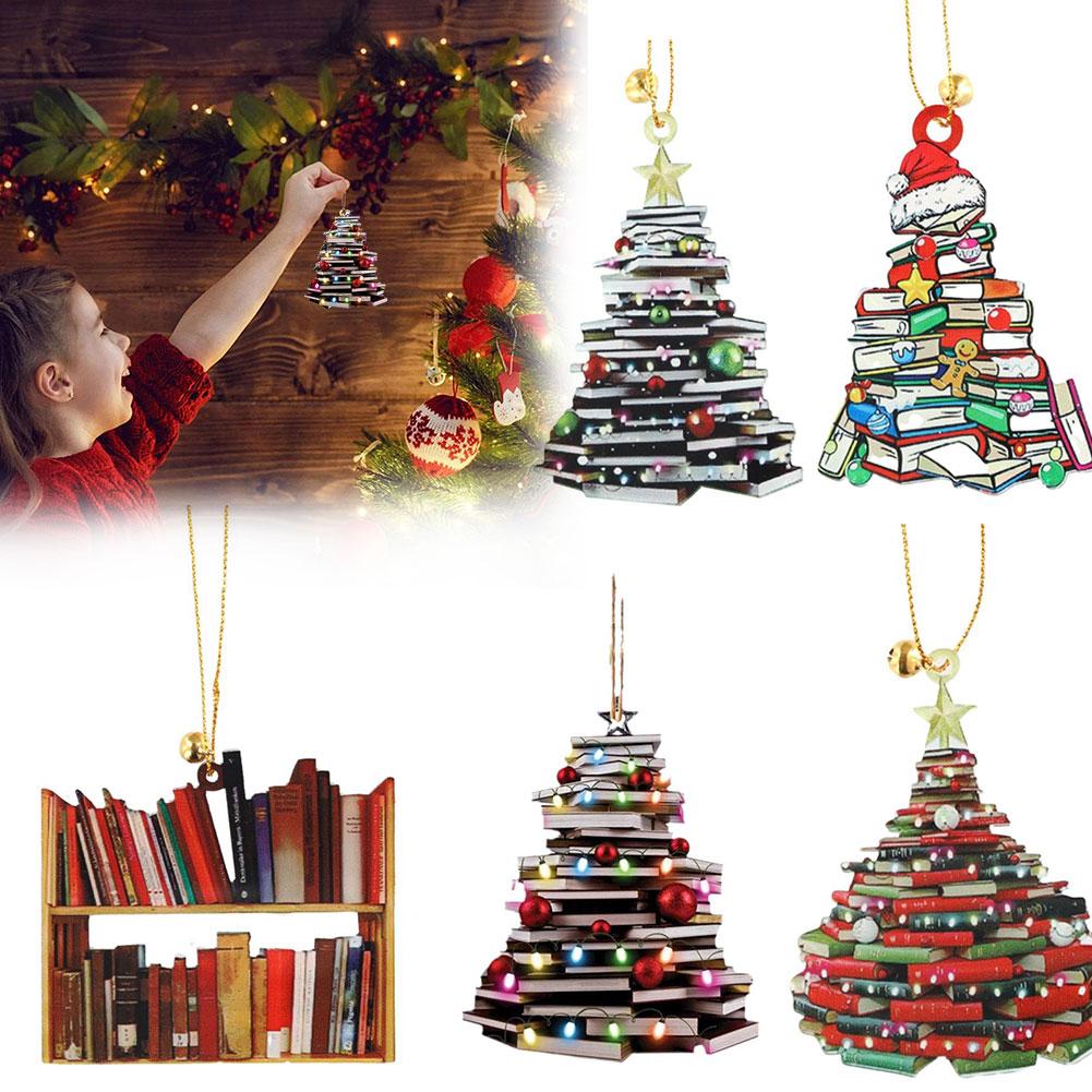 thumbnail image 2 of Ruifaya Adorno colgante para árbol de Navidad con forma de estantería de libros, adorno decorativo para lectura, 2 of 7