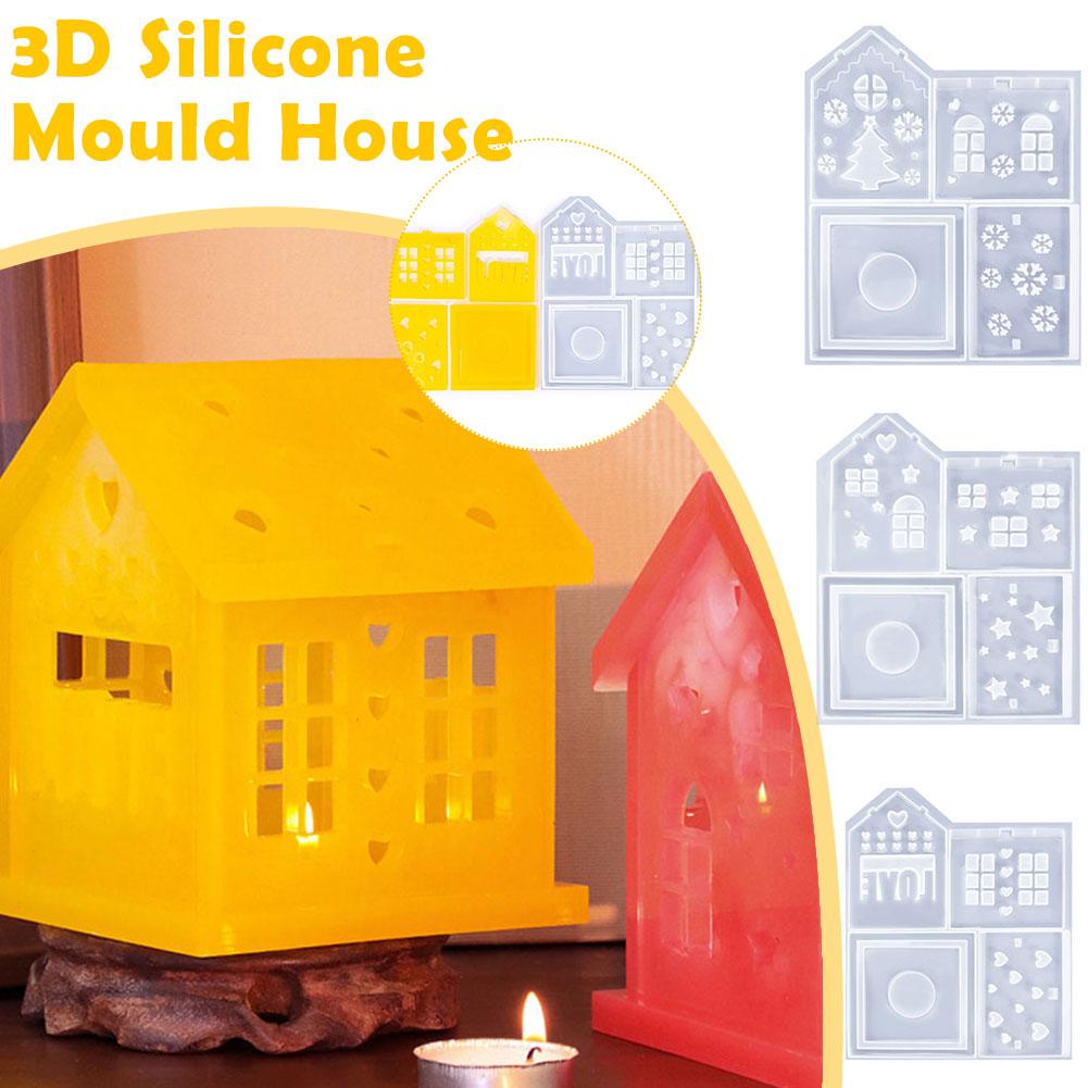 thumbnail image 3 of SGACAI Molde de silicona para casa navideña 3D, molde de silicona para fundición de casas, molde para velas, molde de fundición de casas pequeñas con casas de yeso, moldes de silicona para hacer ve, 3 of 7