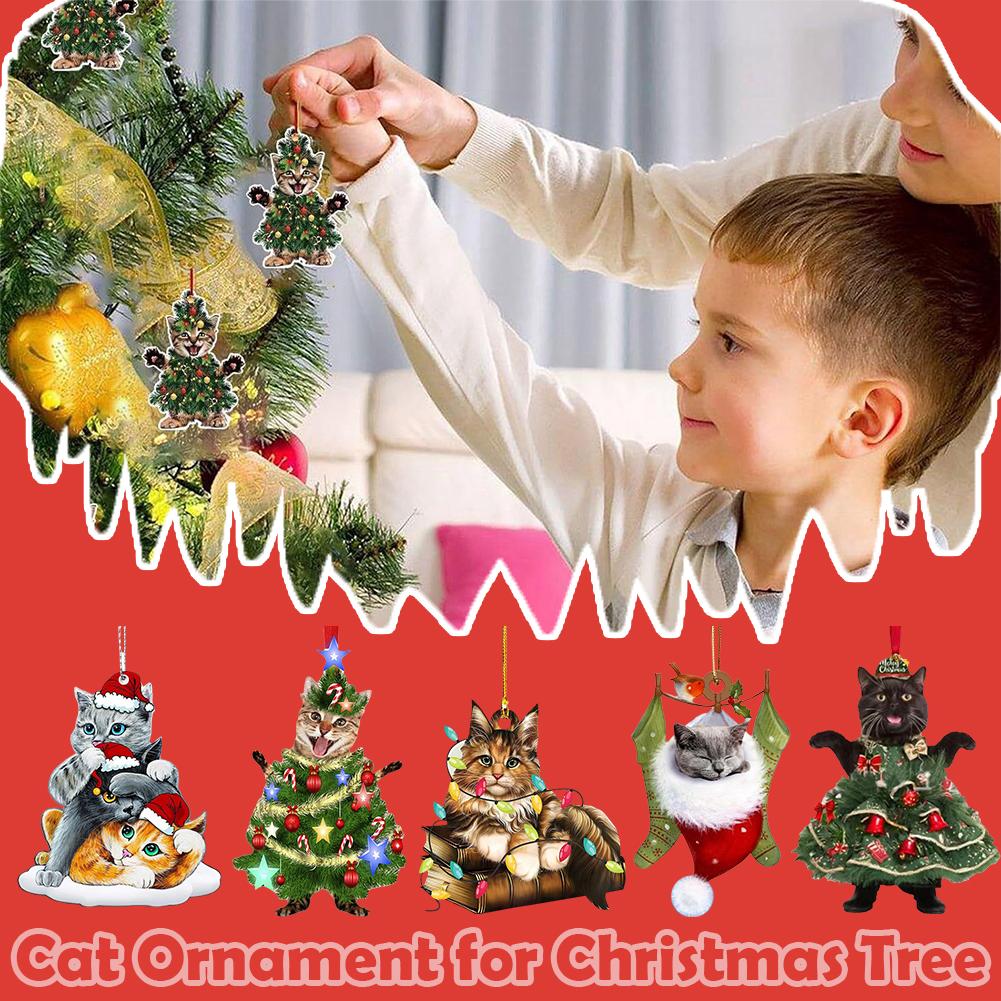 thumbnail image 4 of Wartleves Adorno de gato Cikiki para árbol de Navidad, adorno de acrílico para coche de Navidad 2024, decoración para árbol de Navidad, decoración del hogar, 4 of 7