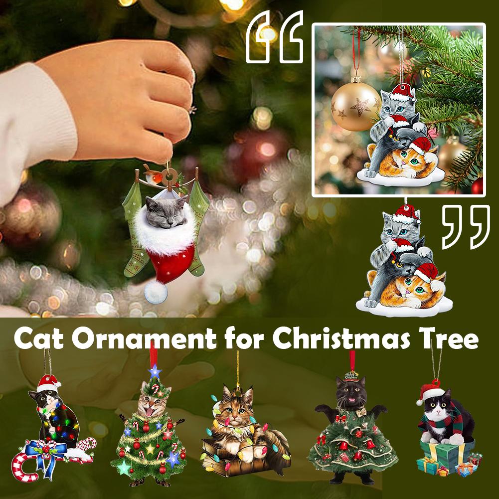 thumbnail image 2 of Wartleves Adorno de gato Cikiki para árbol de Navidad, adorno de acrílico para coche de Navidad 2024, decoración para árbol de Navidad, decoración del hogar, 2 of 7