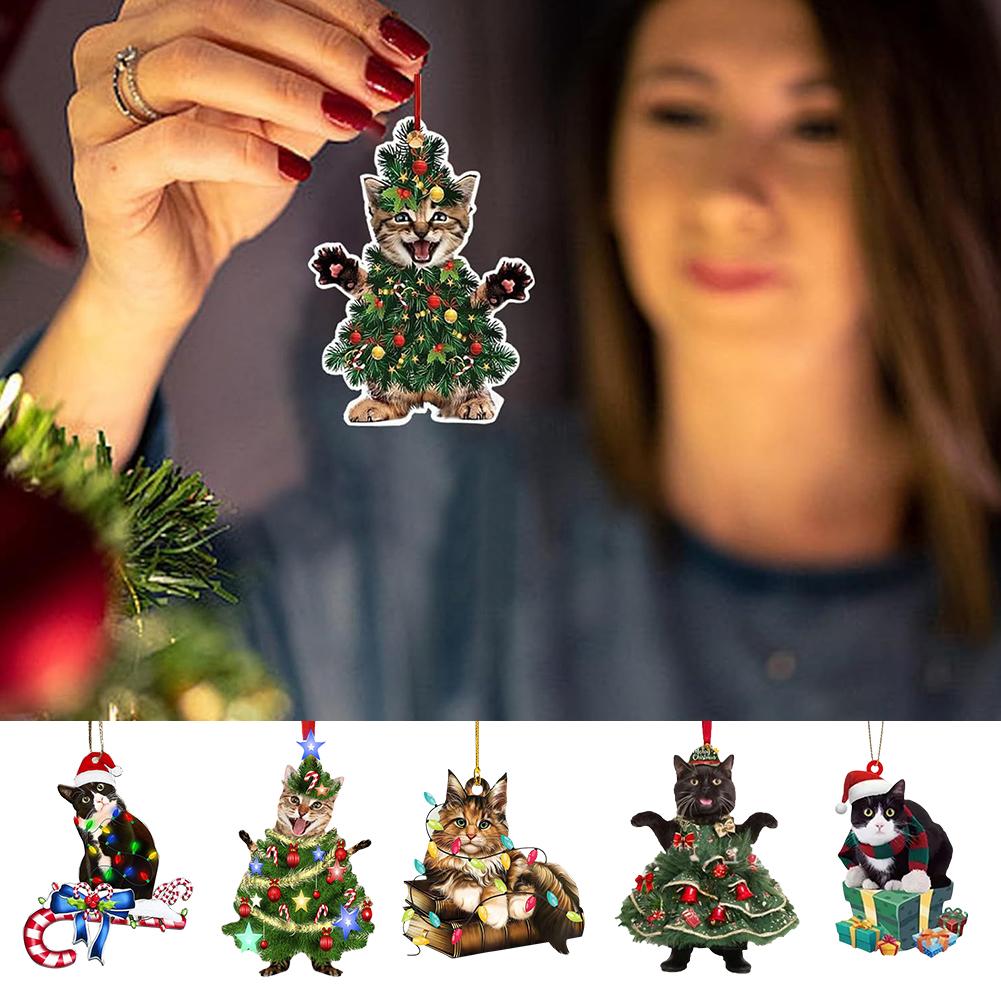 thumbnail image 3 of Wartleves Adorno de gato Cikiki para árbol de Navidad, adorno de acrílico para coche de Navidad 2024, decoración para árbol de Navidad, decoración del hogar, 3 of 7