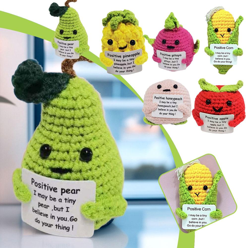 thumbnail image 2 of Ruifaya Mini regalo de crochet de papa positiva, pepinillo de apoyo emocional, linda y divertida muñeca de punto de lana con verduras positivas con tarjeta positiva, regalo de cumpleaños de aliento, 2 of 7