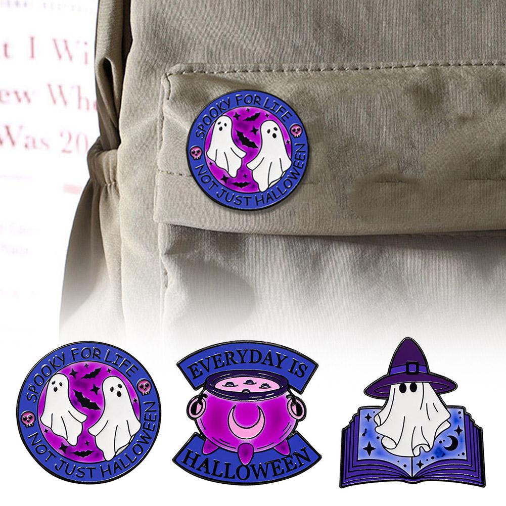 thumbnail image 3 of Wartleves Broche de aleación con forma de calabaza, gato y fantasma de dibujos animados divertidos, insignia creativa para solapa de Halloween, 3 of 7