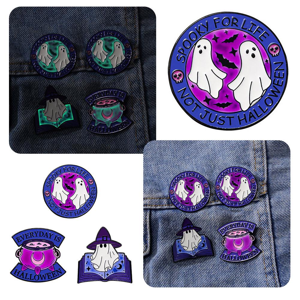 thumbnail image 2 of Wartleves Broche de aleación con forma de calabaza, gato y fantasma de dibujos animados divertidos, insignia creativa para solapa de Halloween, 2 of 7