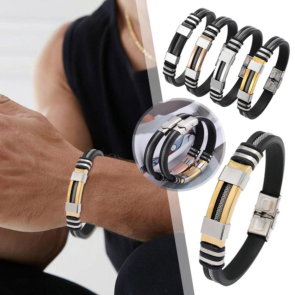 thumbnail image 3 of SGACAI Nueva pulsera de desintoxicación de acero de titanio estilo punk para hombres, pulseras de silicona B3V8 θш, 3 of 7