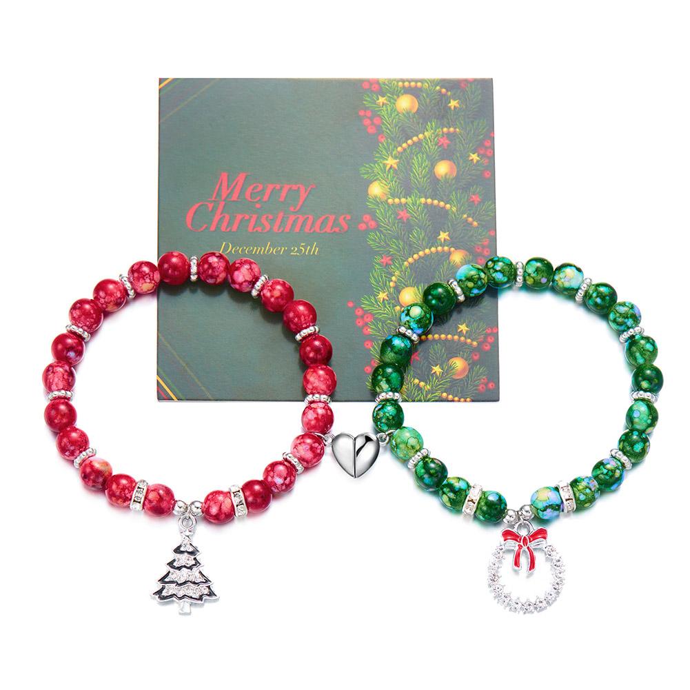 thumbnail image 4 of Wartleves Nueva pulsera de regalo navideña Pulsera de 7" Pulsera roja y verde, 4 of 7