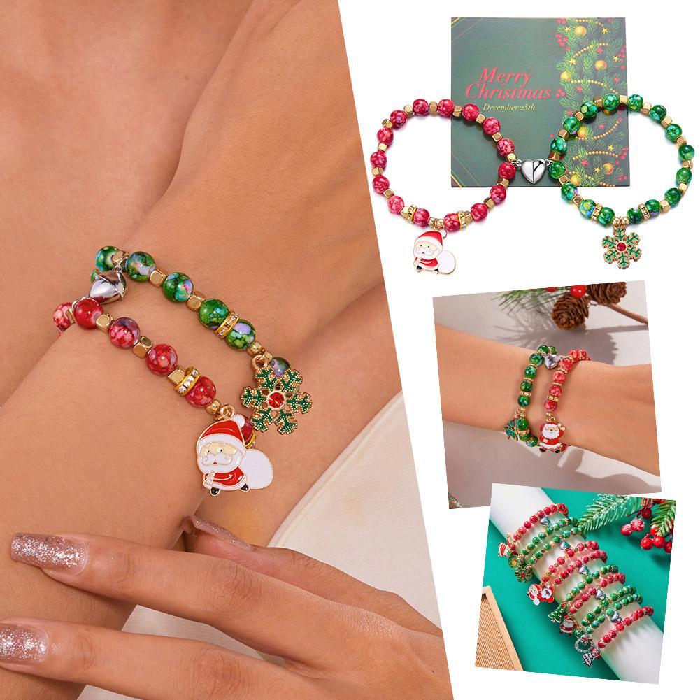 thumbnail image 3 of Wartleves Nueva pulsera de regalo navideña Pulsera de 7" Pulsera roja y verde, 3 of 7