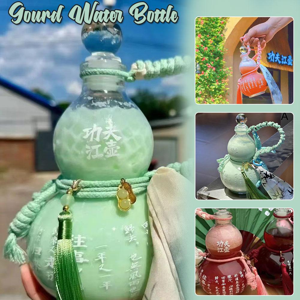 thumbnail image 3 of Ruifaya Botella de agua con forma de calabaza, botella de agua estilo calabaza, botella de agua con forma de calabaza de cristal♯, 3 of 7