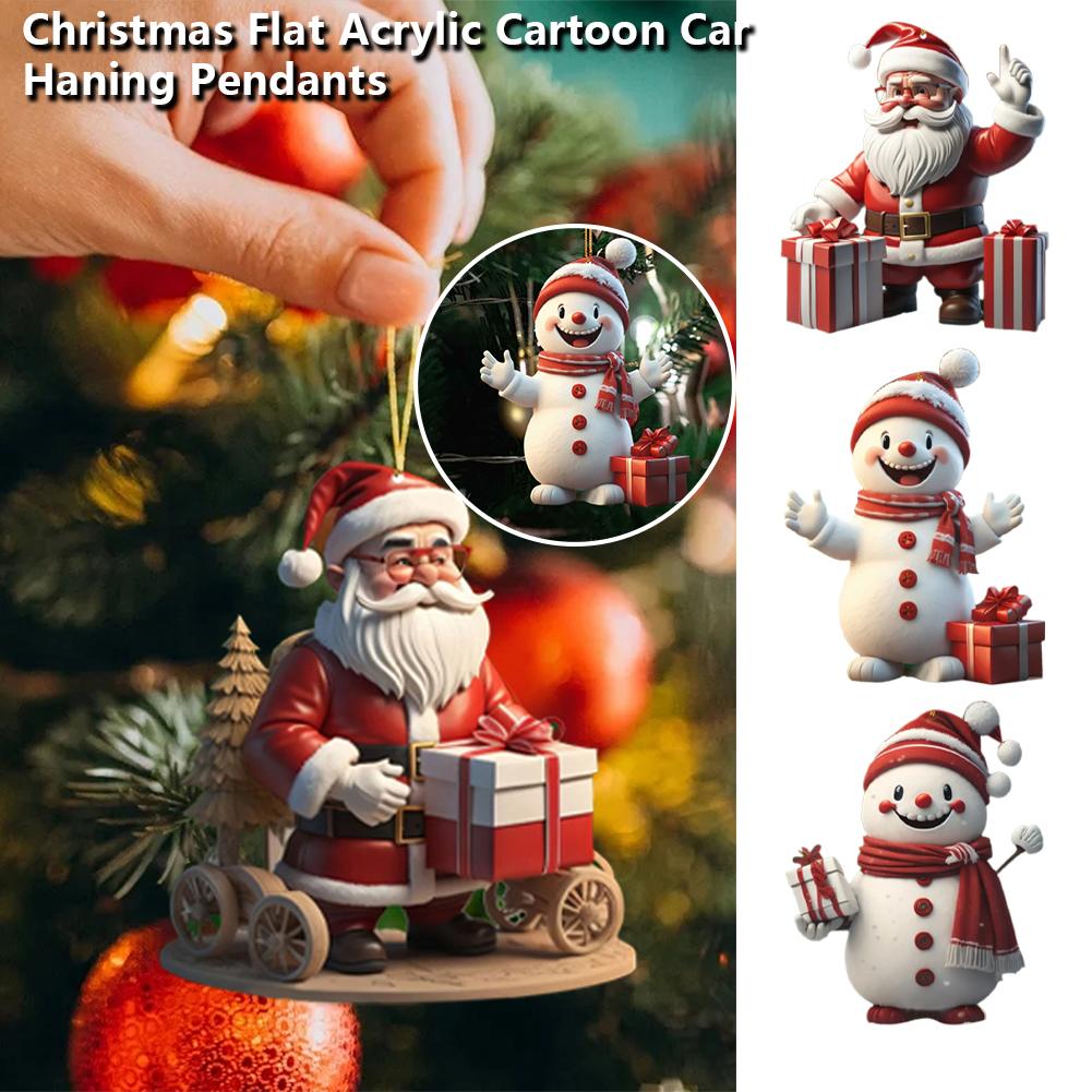 thumbnail image 3 of Ruifaya Colgantes navideños de acrílico 2D con dibujos animados para coche, adornos navideños de Claus., 3 of 7