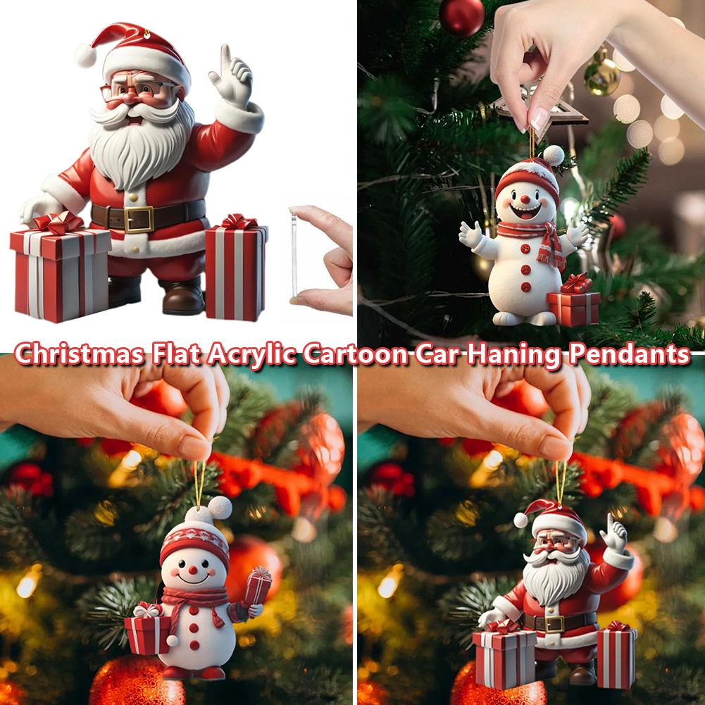 thumbnail image 2 of Ruifaya Colgantes navideños de acrílico 2D con dibujos animados para coche, adornos navideños de Claus., 2 of 7