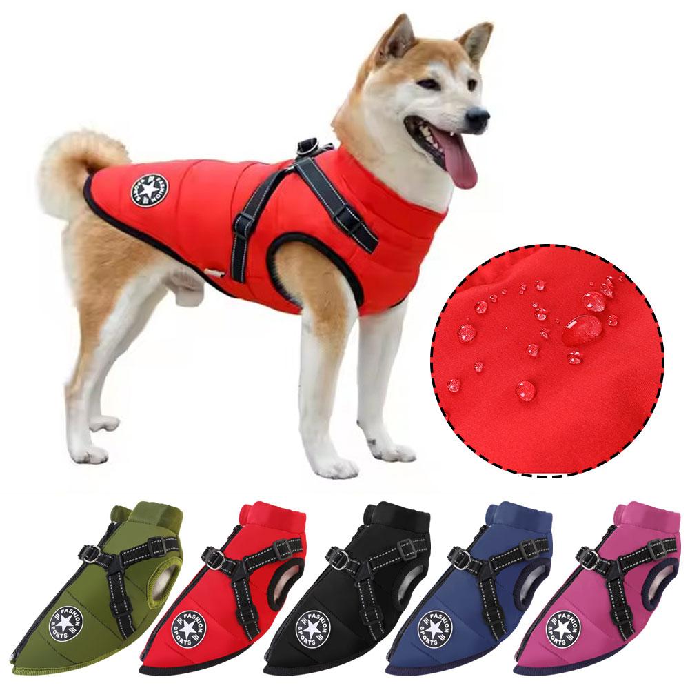 thumbnail image 5 of Ruifaya Ropa abrigada para mascotas Abrigo impermeable de algodón para perros Traje de invierno Chaleco integrado, 5 of 7