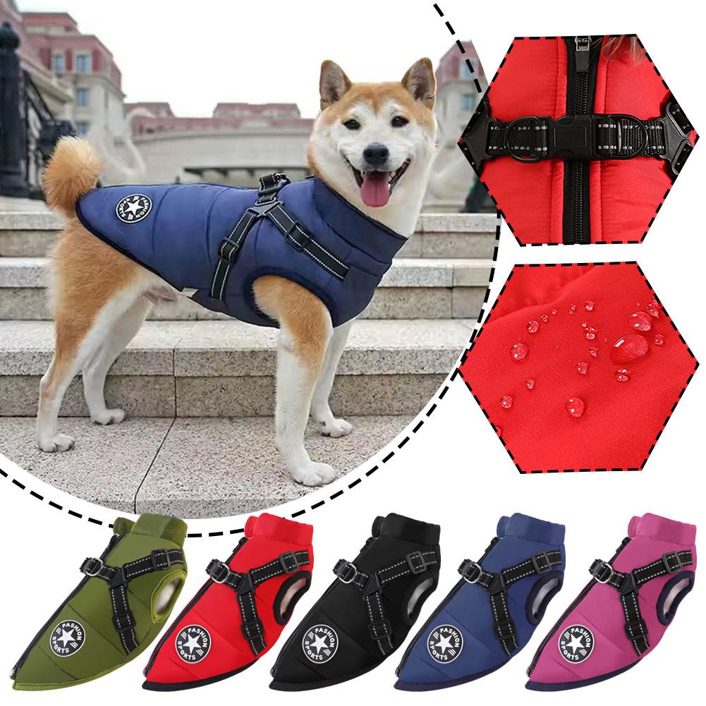 thumbnail image 3 of Ruifaya Ropa abrigada para mascotas Abrigo impermeable de algodón para perros Traje de invierno Chaleco integrado, 3 of 7