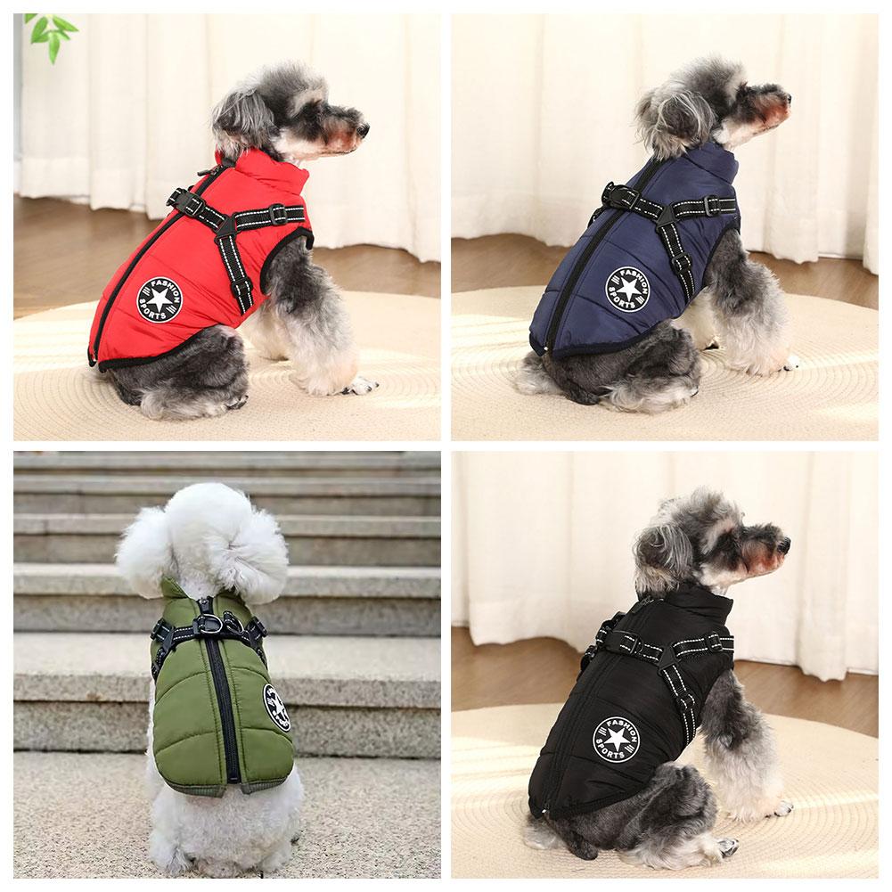 thumbnail image 2 of Ruifaya Ropa abrigada para mascotas Abrigo impermeable de algodón para perros Traje de invierno Chaleco integrado, 2 of 7