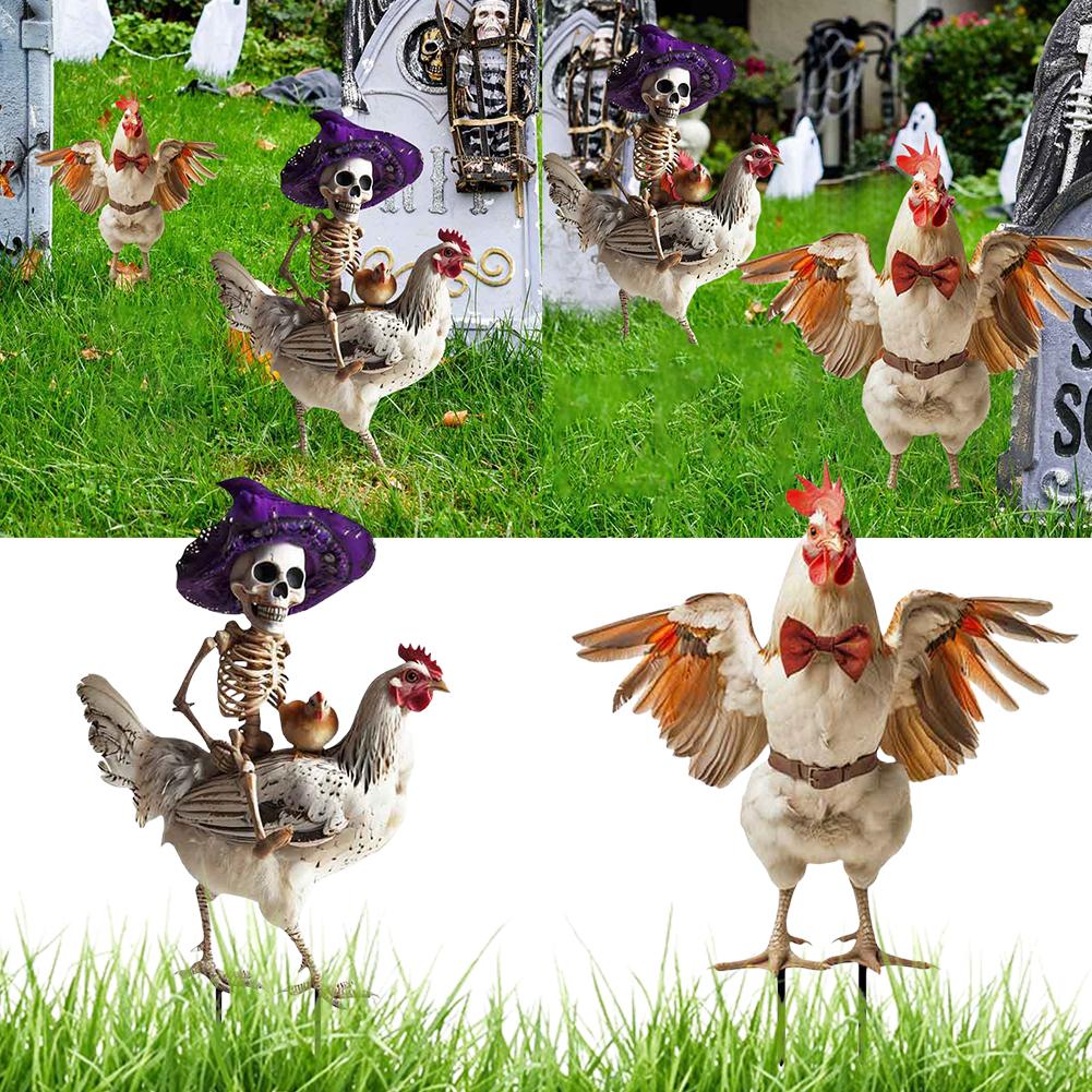 thumbnail image 3 of SGACAI Esqueleto de pollo, alas de gallo para Halloween, decoración de Halloween, metal 2D, señal de patio, 3 of 7