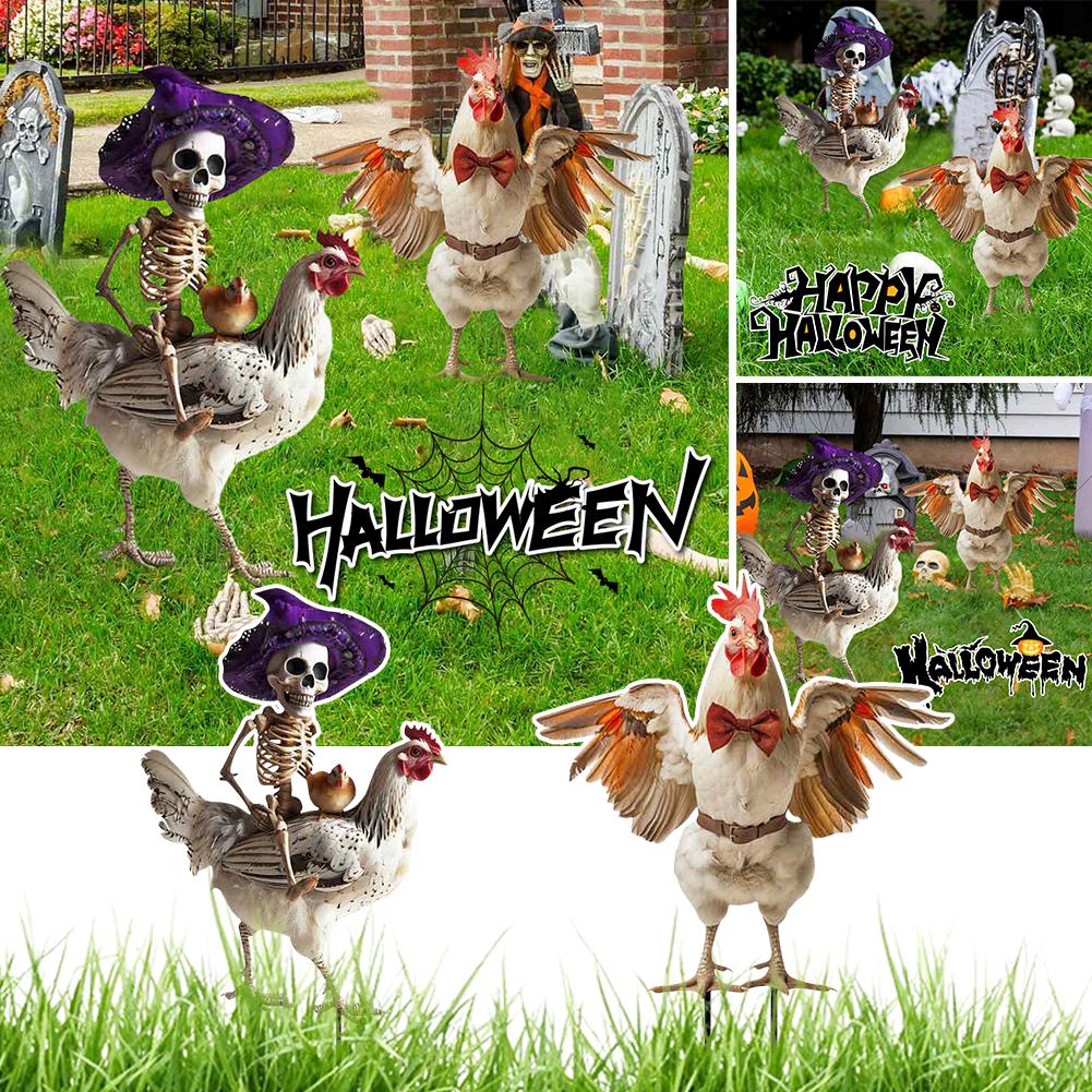 thumbnail image 2 of SGACAI Esqueleto de pollo, alas de gallo para Halloween, decoración de Halloween, metal 2D, señal de patio, 2 of 7