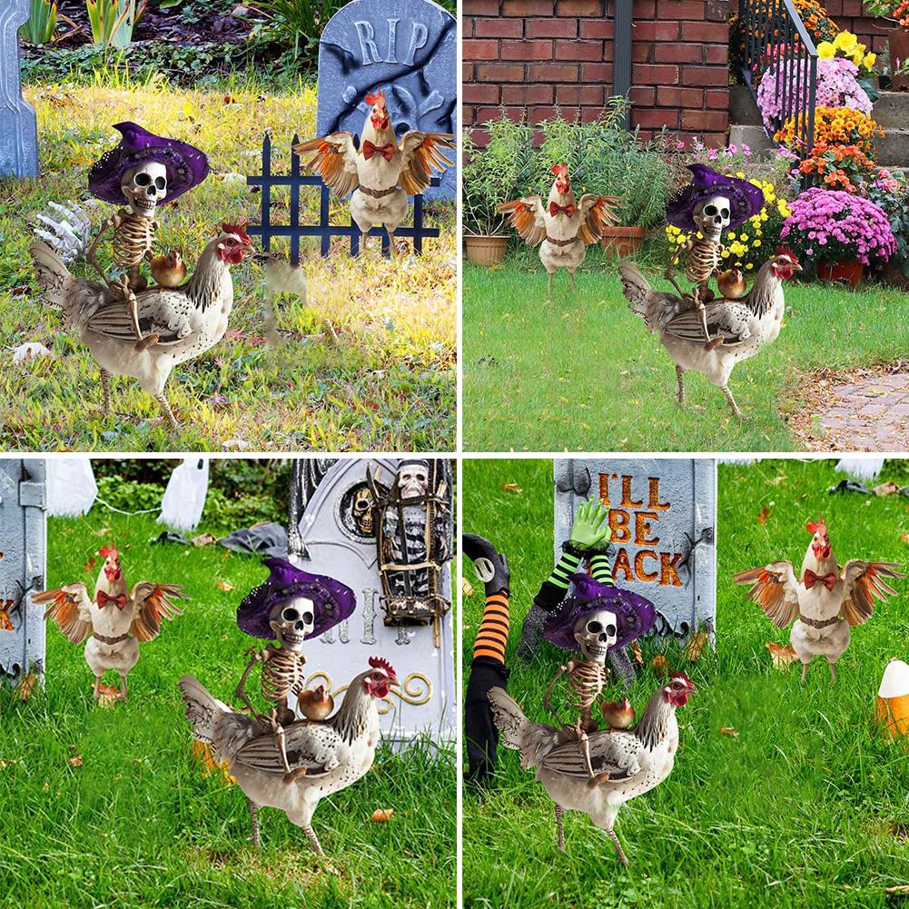 thumbnail image 4 of SGACAI Esqueleto de pollo, alas de gallo para Halloween, decoración de Halloween, metal 2D, señal de patio, 4 of 7