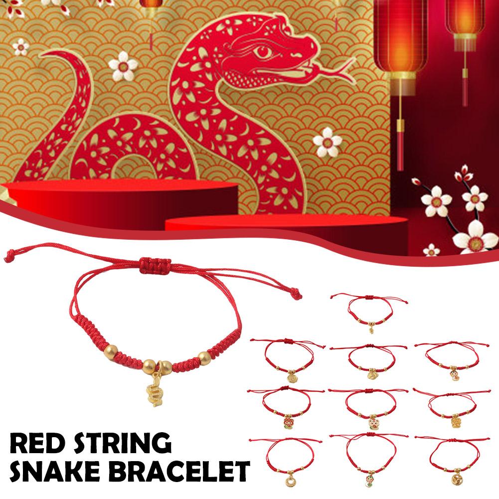 thumbnail image 3 of Ruifaya Pulsera de hilo rojo de serpiente del Año Nuevo 2025, pulsera de cuerda roja ajustable, joyería con símbolo de buena suerte, pulsera de protección de Feng Shui chino para mujeres y hombres, 3 of 7