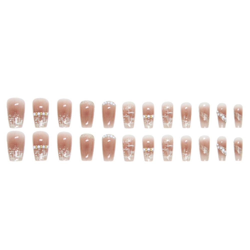 thumbnail image 4 of Wartleves Uñas postizas estilo francés, uñas largas con lazo de diamante, uñas de moda, blanqueamiento, 4 of 7