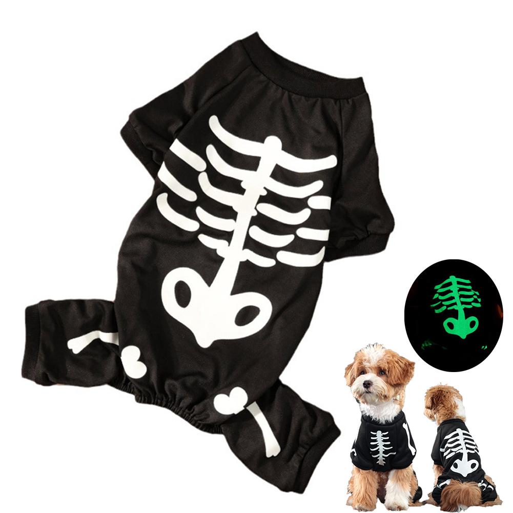 thumbnail image 5 of Wartleves Pijama de una pieza con esqueleto luminoso para perro de Halloween, U1, 5 of 7