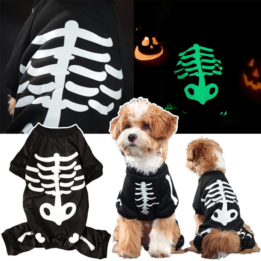 thumbnail image 2 of Wartleves Pijama de una pieza con esqueleto luminoso para perro de Halloween, U1, 2 of 7