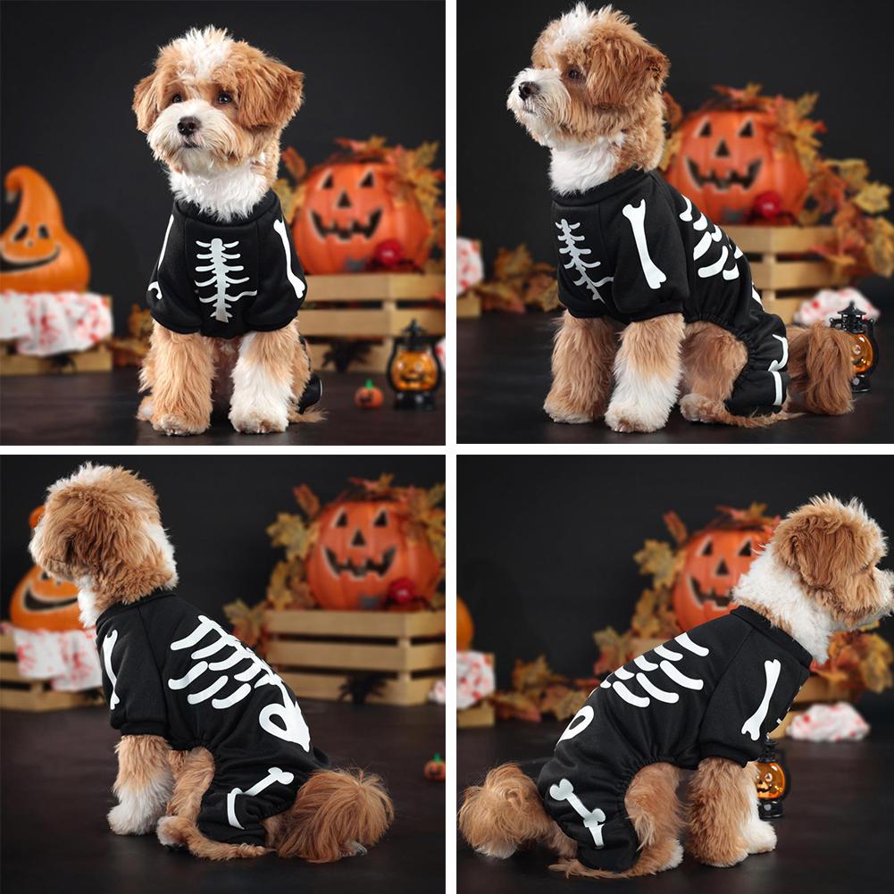 thumbnail image 4 of Wartleves Pijama de una pieza con esqueleto luminoso para perro de Halloween, U1, 4 of 7